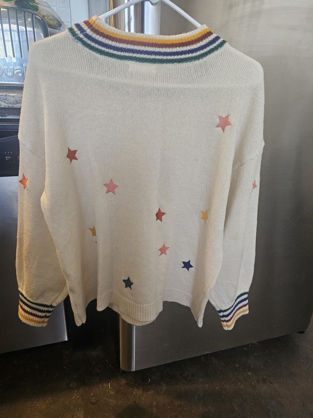 Maurices Cream Crewneck Sweater with Multicolor Star Motif - Picture 3 of 4